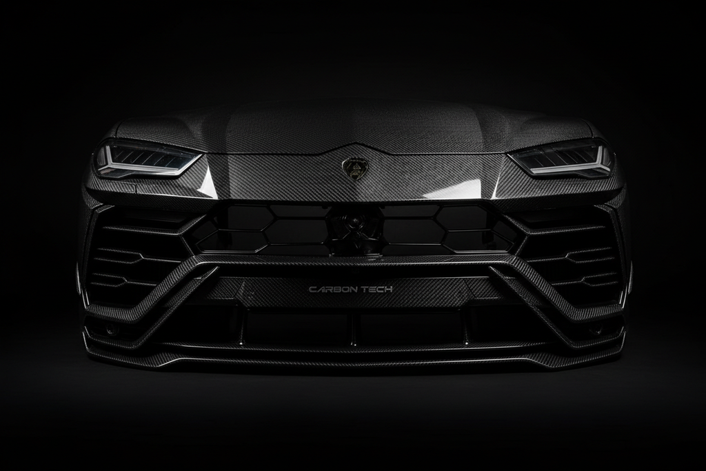 Dry carbon fiber front bumper for Lamborghini Urus with glossy twill weave finish